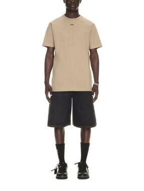 Off-White FIRE! NWT! Virgil Abloh Off Stitch Slim Fit S/S Tee in Beige. Sz Lg.